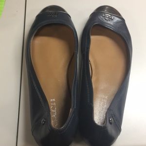 Navy Blue & Silver Coach Flats